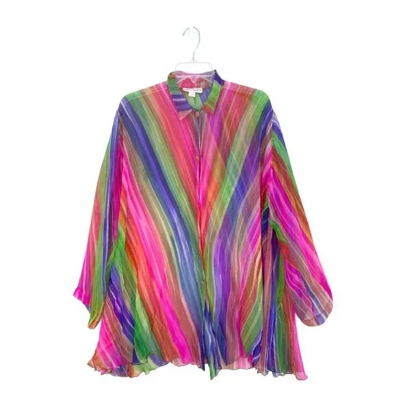 Harriet Selwyn 100% Silk Abstract Rainbow Button Down Long Sleeve Blouse Sz 6 - Picture 9 of 10